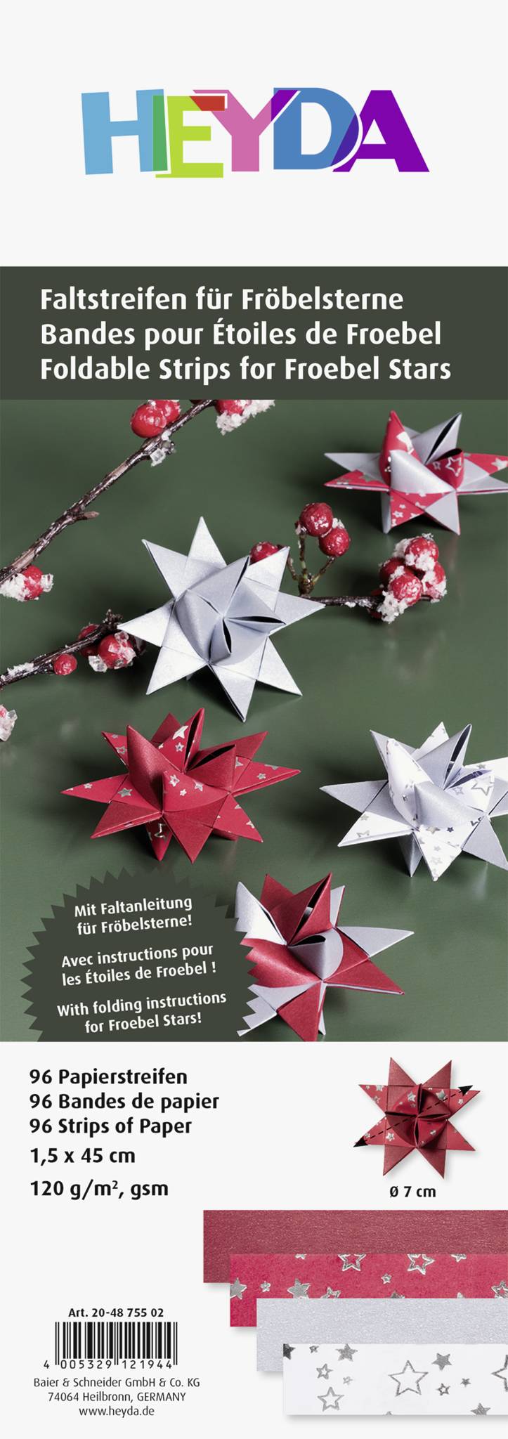 5X Heyda 204875502 Faltstreifen 120g Sterne si 96 St.