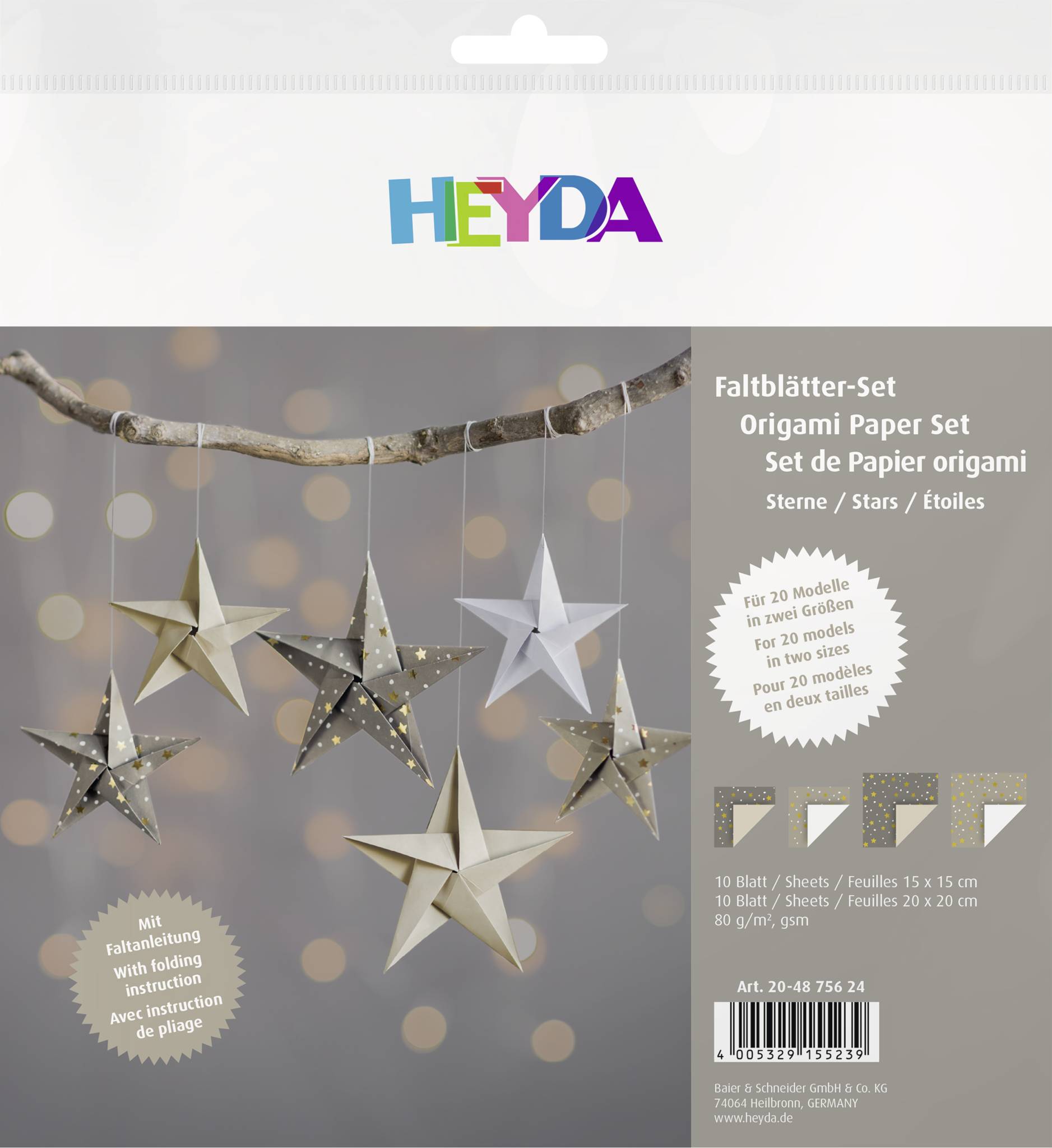 5X Heyda 204875624 FaltblätterSet Sterne 20Bl stone