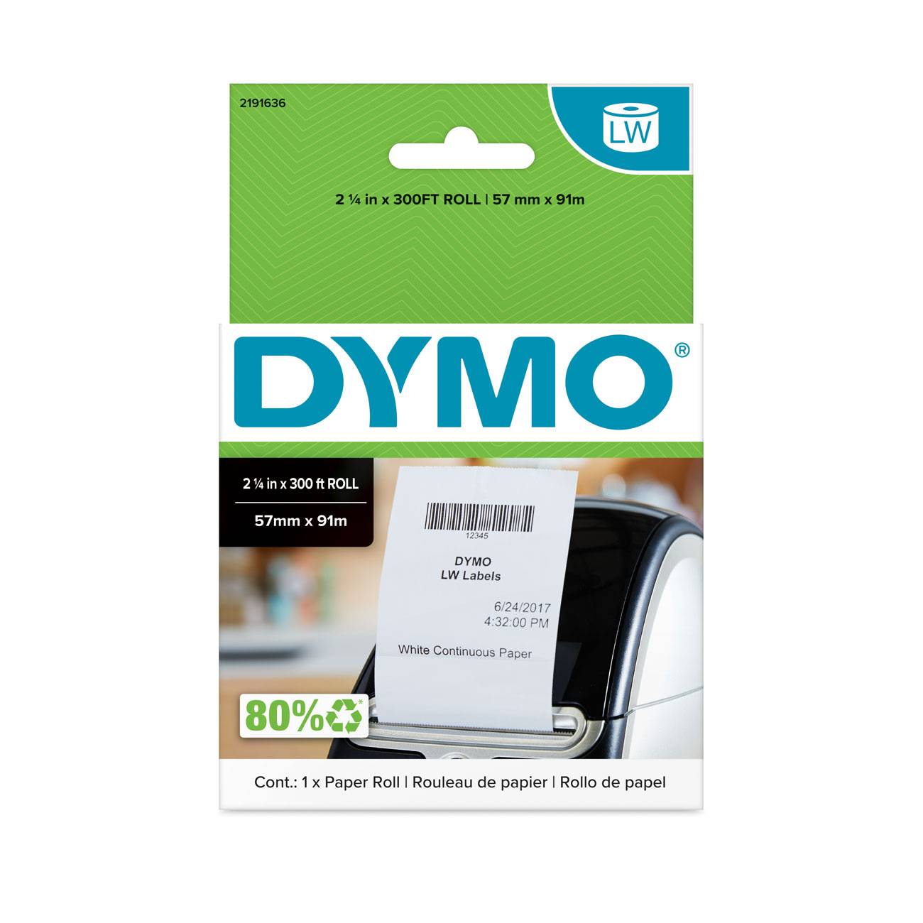 Dymo 2191636 DYMO LabelWriter-Bonrolle, 57 mm x 91 m, weiß