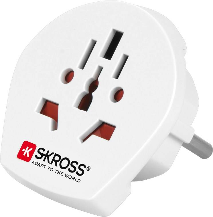 SKROSS 39769 Länderadapter Welt auf Europa, Weiß - geeignet für alle geerdeten und ungeerdeten Geräte (2- und 3-polig)