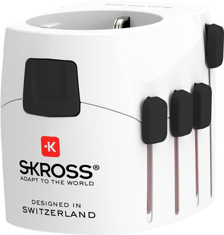 SKROSS 61636 World Adapter PRO - World & USB, weiß - geeignet für alle geerdeten und ungeerdeten Geräte (2- und 3-polig), mit integriertem USB-Lade