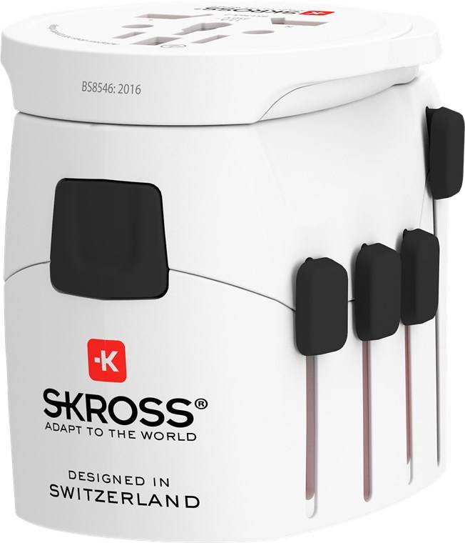 SKROSS 61260 World Adapter PRO - World, weiß - geeignet für alle geerdeten und ungeerdeten Geräte (2- und 3-polig)