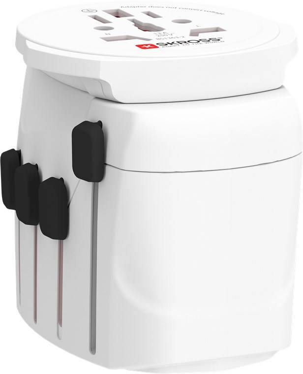 20x SKROSS 61260 World Adapter PRO - World, weiß - geeignet für alle geerdeten und ungeerdeten Geräte (2- und 3-polig)