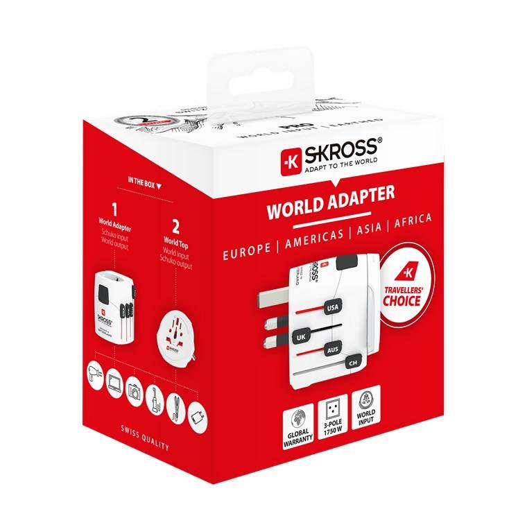 20x SKROSS 61260 World Adapter PRO - World, weiß - geeignet für alle geerdeten und ungeerdeten Geräte (2- und 3-polig)