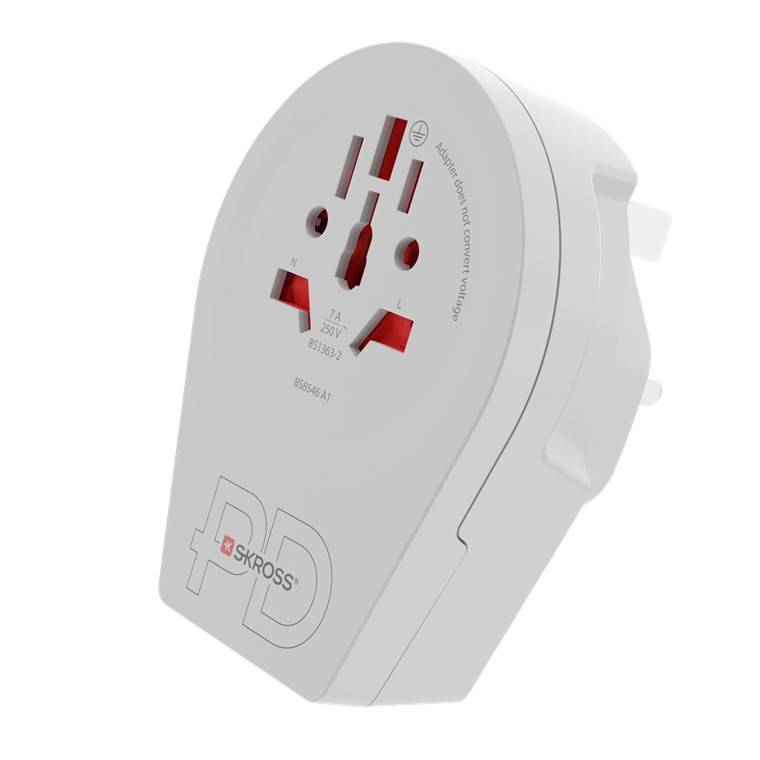 SKROSS 64715 World Adapter - World to UK USB-C™ PD, weiß - Reiseadapter für alle geerdeten und ungeerdeten Geräte (2- und 3-polig), mit integrier