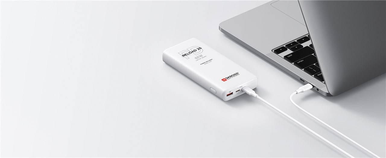 SKROSS 74795 Powerbank Reload 20 PD 65 W, 20000 mAh, weiß - handliche Powerbank mit Power Delivery und Quick Charge für den Schnelllademodus