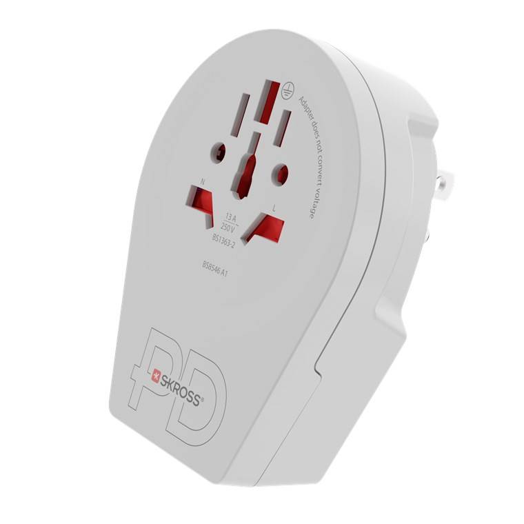 SKROSS 64716 World Adapter - World to USA USB-C™ PD, weiß - Reiseadapter für alle geerdeten und ungeerdeten Geräte (2- und 3-polig), mit integrie