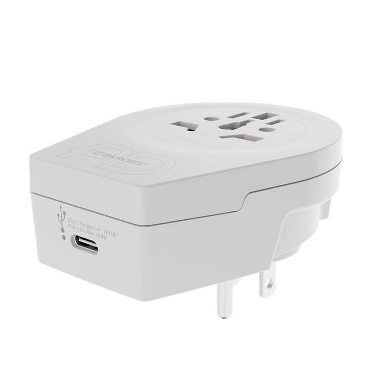 20x SKROSS 64716 World Adapter - World to USA USB-C™ PD, weiß - Reiseadapter für alle geerdeten und ungeerdeten Geräte (2- und 3-polig), mit inte