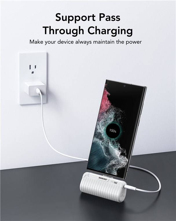 SKROSS 74797 Power Stand 18,5 W, 5000 mAh, 5000 mAh, weiß - Powerbank und Smartphone-Ständer in einem