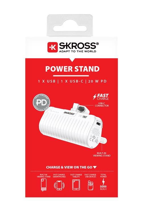 SKROSS 74797 Power Stand 18,5 W, 5000 mAh, 5000 mAh, weiß - Powerbank und Smartphone-Ständer in einem
