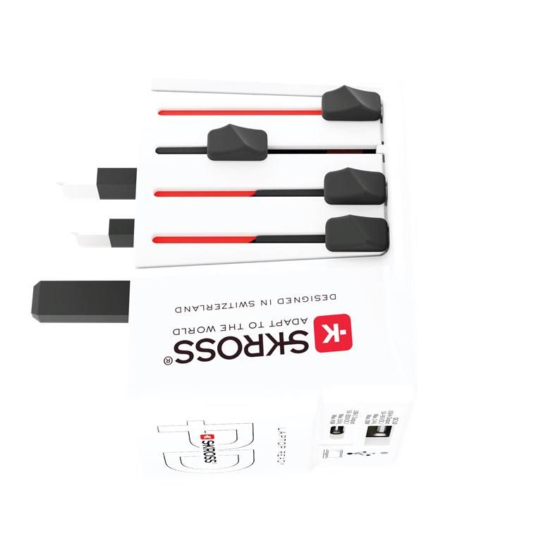 SKROSS 74798 Reiseadapter MUV USB AC 45 PD, weiß - 45 W, 1x USB-C™ und 1x USB-A plus internationale Netzstecker für ungeerdete, 2-polige Geräte