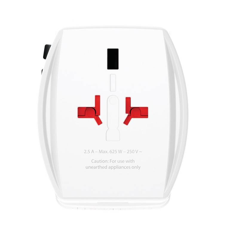 SKROSS 74798 Reiseadapter MUV USB AC 45 PD, weiß - 45 W, 1x USB-C™ und 1x USB-A plus internationale Netzstecker für ungeerdete, 2-polige Geräte