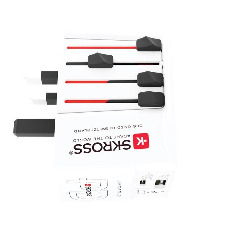 SKROSS 74799 Reiseadapter MUV USB AC 65 PD, weiß - 65 W, 1x USB-C™ und 1x USB-A plus internationale Netzstecker für ungeerdete, 2-polige Geräte