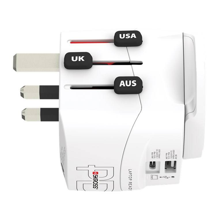 SKROSS 75253 Reiseadapter PRO Light USB AC45PD, weiß - 45 W, 1x USB-C™ und 1x USB-A plus internationale Netzstecker für 2- und 3-polige Geräte