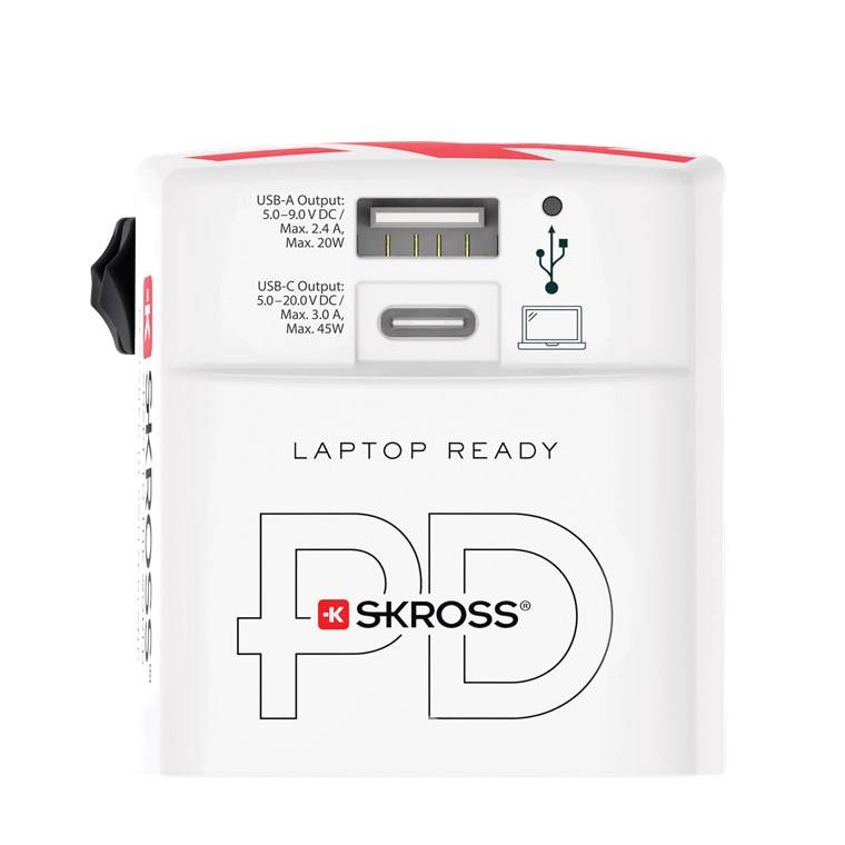 SKROSS 75254 Reiseadapter World USB Charger AC45PD, weiß - 45 W, 1x USB-C™ und 1x USB-A für internationale Netzanschlüsse (ungeerdet, 2-polig)