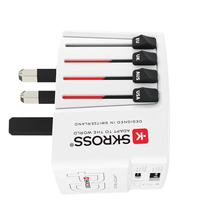 SKROSS 75254 Reiseadapter World USB Charger AC45PD, weiß - 45 W, 1x USB-C™ und 1x USB-A für internationale Netzanschlüsse (ungeerdet, 2-polig)