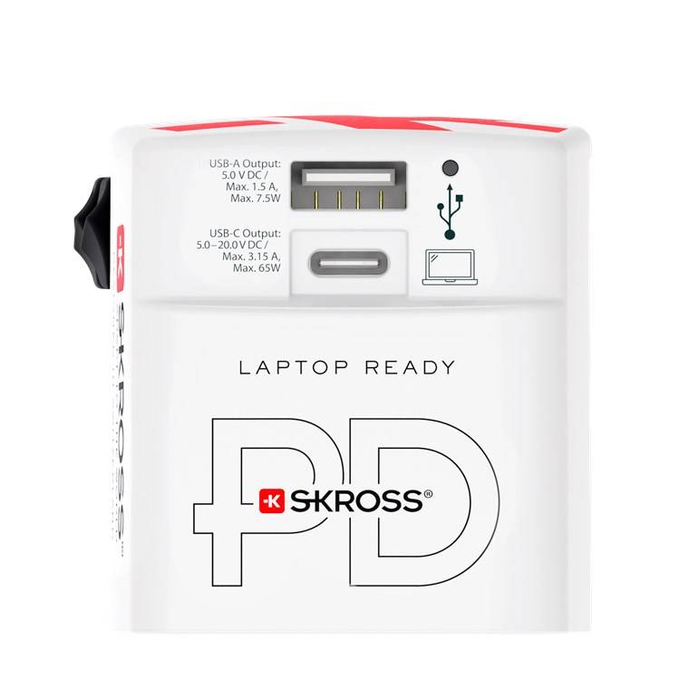 20x SKROSS 75255 Reiseadapter World USB Charger AC65PD, weiß - 65 W, 1x USB-C™ und 1x USB-A für internationale Netzanschlüsse (ungeerdet, 2-polig
