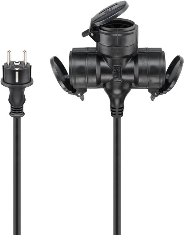 8x Goobay 65438 Dreifach-Verlängerungskabel Outdoor, 10 m, schwarz, (3*1,5 mm²), 10 m - Schutzkontaktstecker Hybrid (Typ E/F, CEE 7/7) > 3x Schutzko