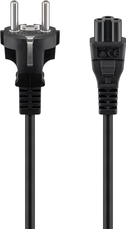 30x Goobay 70765 Netzkabel mit Schutzkontakt, 2 m, schwarz, (3*0,75 mm²), 2 m - Schutzkontaktstecker Hybrid (Typ E/F, CEE 7/7) > Gerätebuchse C5