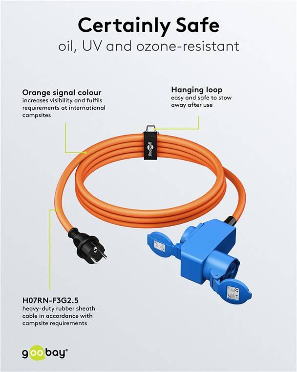 4x Goobay 76222 CEE-Adapterleitung, Schutzkontakt-Stecker auf 90° CEE-Kupplung und Schutzkontakt-Kupplung, 1,5 m, orange - Campingkabel für Außenbe