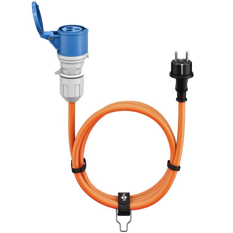 4x Goobay 76185 CEE-Adapterleitung, Schutzkontakt-Stecker auf CEE-Kupplung, 1,5 m, 1.5 m, orange - Campingkabel für Außenbereiche, 16 A / 230 V
