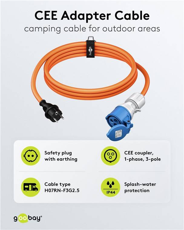4x Goobay 76185 CEE-Adapterleitung, Schutzkontakt-Stecker auf CEE-Kupplung, 1,5 m, 1.5 m, orange - Campingkabel für Außenbereiche, 16 A / 230 V