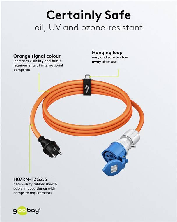 4x Goobay 76185 CEE-Adapterleitung, Schutzkontakt-Stecker auf CEE-Kupplung, 1,5 m, 1.5 m, orange - Campingkabel für Außenbereiche, 16 A / 230 V