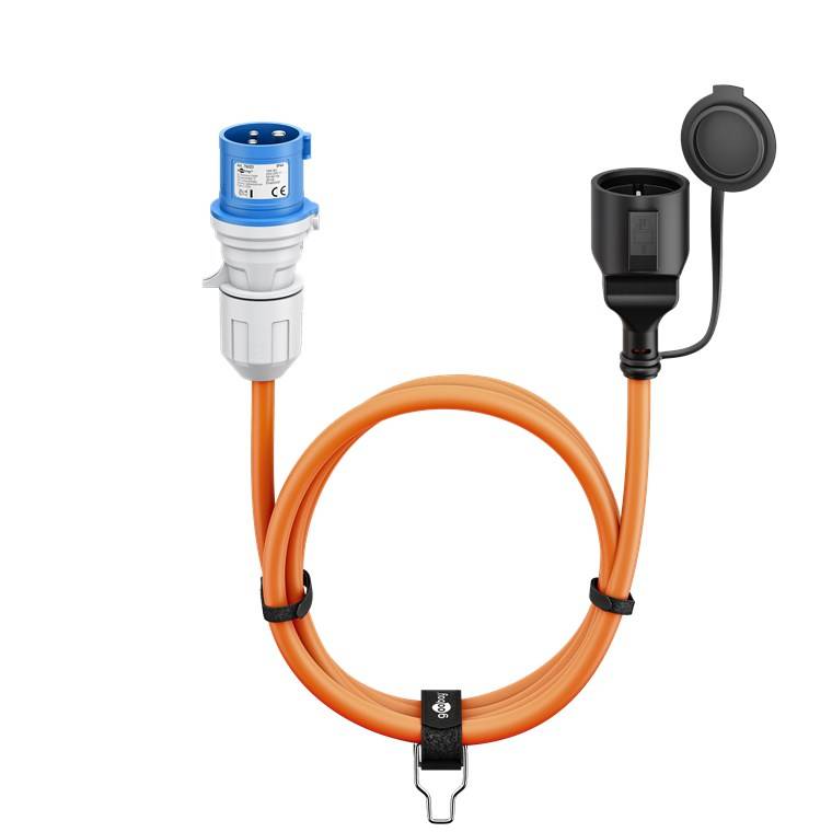 4x Goobay 76223 CEE-Adapterleitung, CEE-Stecker auf Schutzkontakt-Kupplung, 1,5 m, 1.5 m, orange - Campingkabel für Außenbereiche, 16 A / 230 V