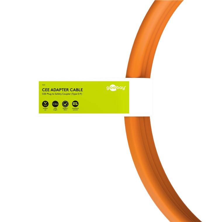 4x Goobay 76223 CEE-Adapterleitung, CEE-Stecker auf Schutzkontakt-Kupplung, 1,5 m, 1.5 m, orange - Campingkabel für Außenbereiche, 16 A / 230 V