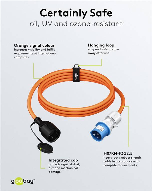 2x Goobay 76224 CEE-Adapterleitung, CEE-Stecker auf Schutzkontakt-Kupplung, 5 m, 5 m, orange - Campingkabel für Außenbereiche, 16 A / 230 V