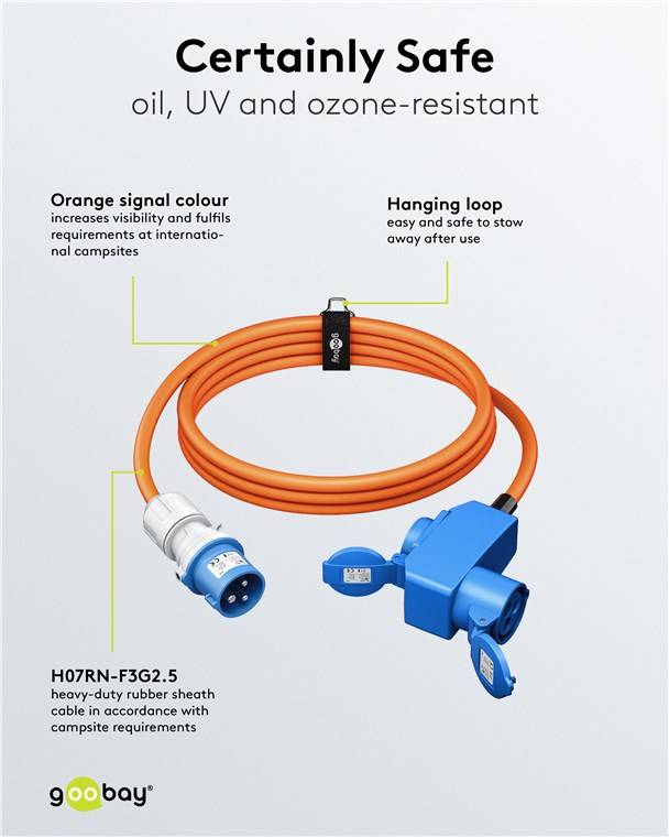 4x Goobay 76232 CEE-Adapterleitung, CEE-Stecker auf 90° CEE-Kupplung und Schutzkontakt-Kupplung, 1,5 m, 1.5 m, orange - Campingkabel für Außenberei