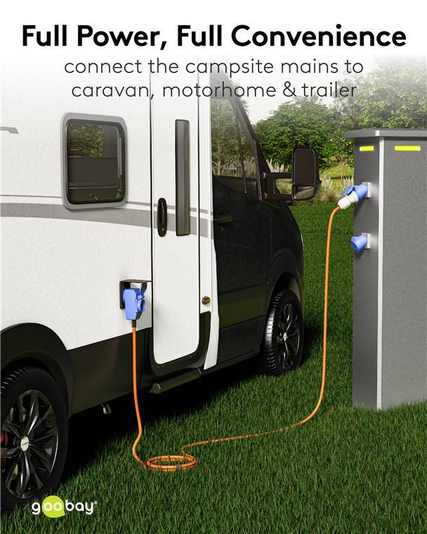 4x Goobay 76232 CEE-Adapterleitung, CEE-Stecker auf 90° CEE-Kupplung und Schutzkontakt-Kupplung, 1,5 m, 1.5 m, orange - Campingkabel für Außenberei