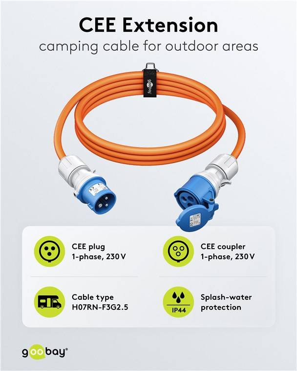 2x Goobay 76230 CEE-Verlängerung, CEE-Stecker auf CEE-Kupplung, 25 m, 25 m, orange - Campingkabel für Außenbereiche, 16 A / 230 V