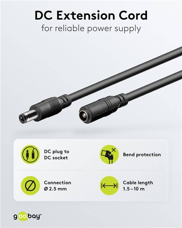 10x Goobay 71401 DC-Verlängerungskabel, 3 m, schwarz, 3 m - mit Hohlstecker 5,5 x 2,5 mm