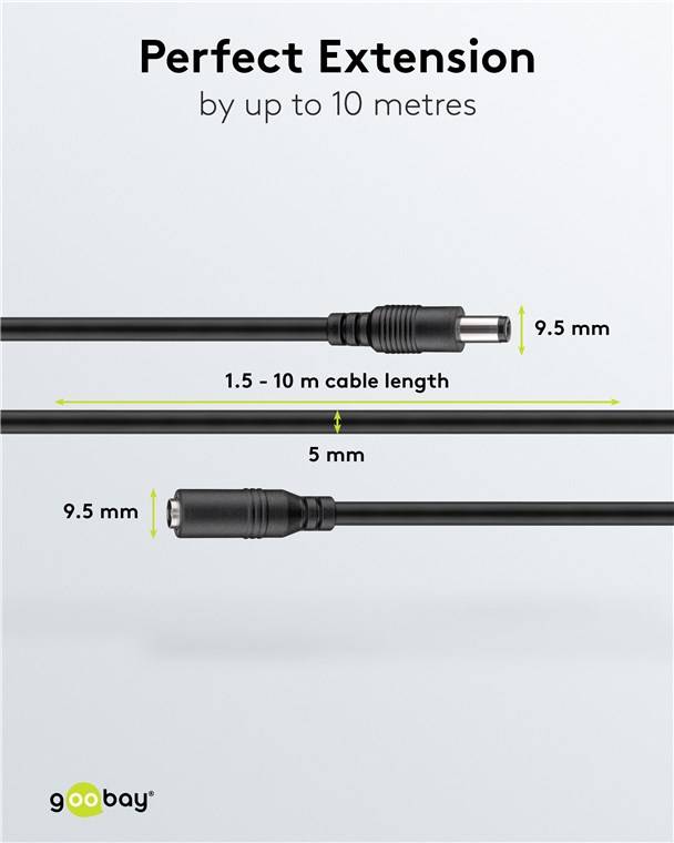20x Goobay 71400 DC-Verlängerungskabel, 10 m, schwarz, 10 m - mit Hohlstecker 5,5 x 2,1 mm