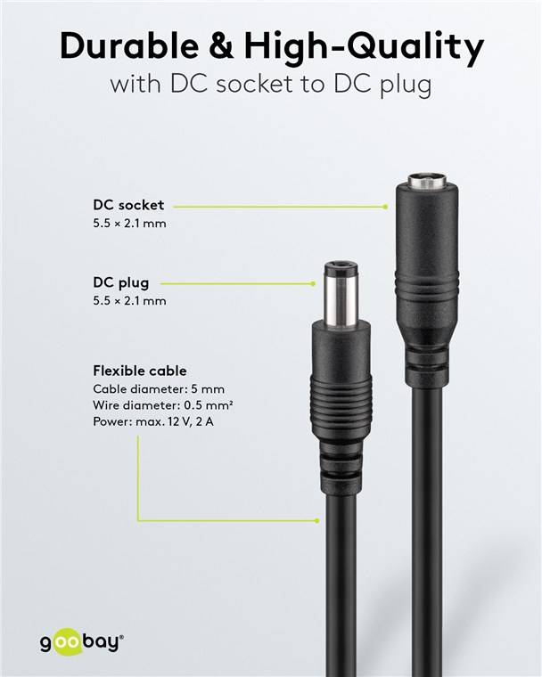 20x Goobay 71400 DC-Verlängerungskabel, 10 m, schwarz, 10 m - mit Hohlstecker 5,5 x 2,1 mm
