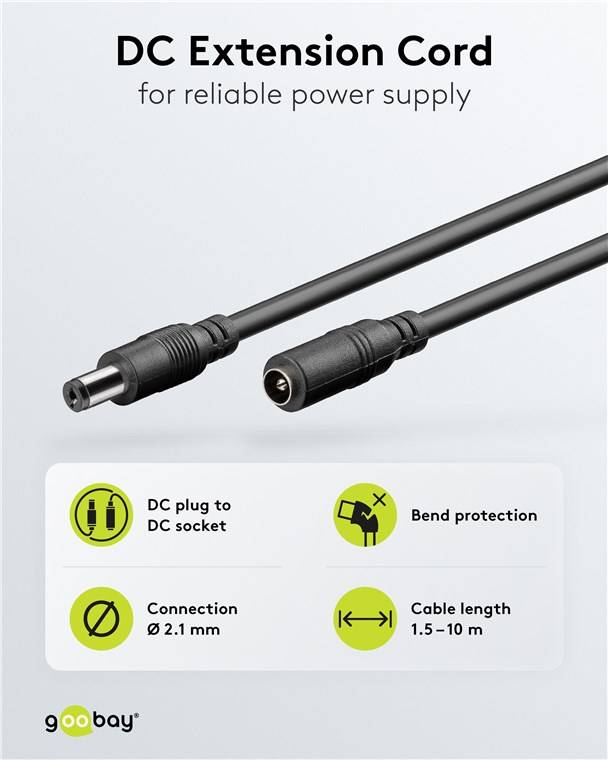 20x Goobay 71400 DC-Verlängerungskabel, 10 m, schwarz, 10 m - mit Hohlstecker 5,5 x 2,1 mm