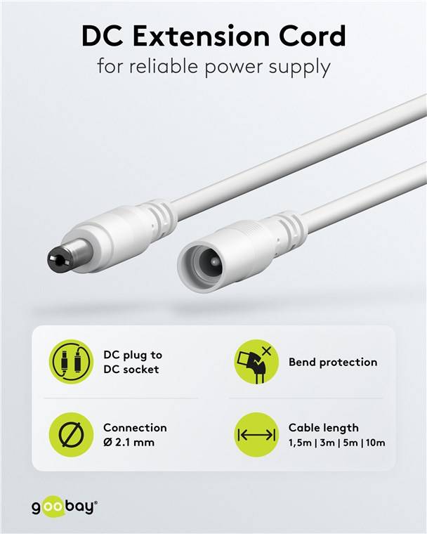 60x Goobay 76679 DC-Verlängerungskabel, 3 m, weiß, 3 m - mit Hohlstecker 5,5 x 2,5 mm