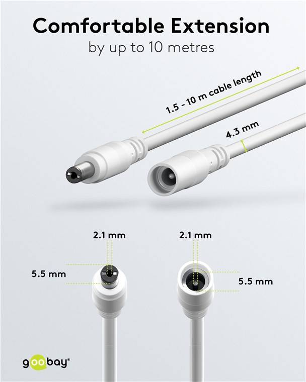 100x Goobay 76678 DC-Verlängerungskabel, 1,5 m, weiß, 1.5 m - mit Hohlstecker 5,5 x 2,5 mm