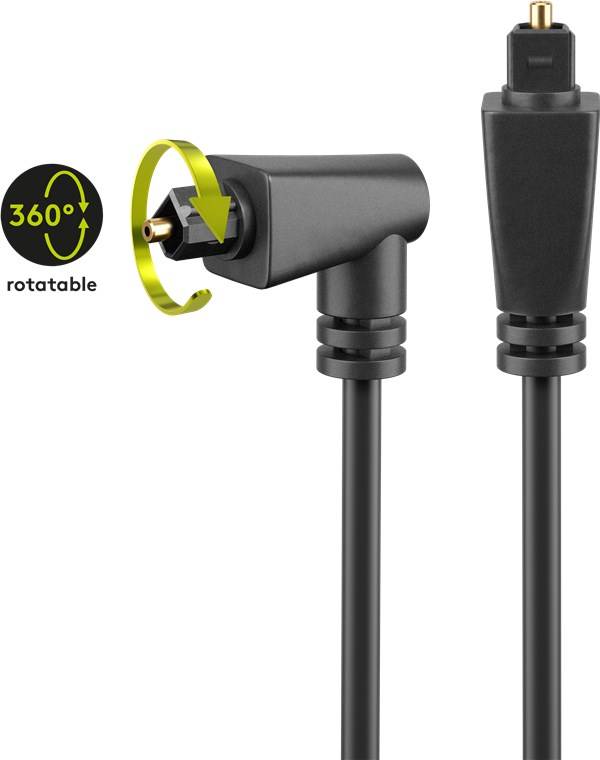 80x Goobay 41595 Toslink-Kabel abgewinkelt und drehbar, 2 m, Schwarz - Toslink-Stecker > 90°-Toslink-Stecker