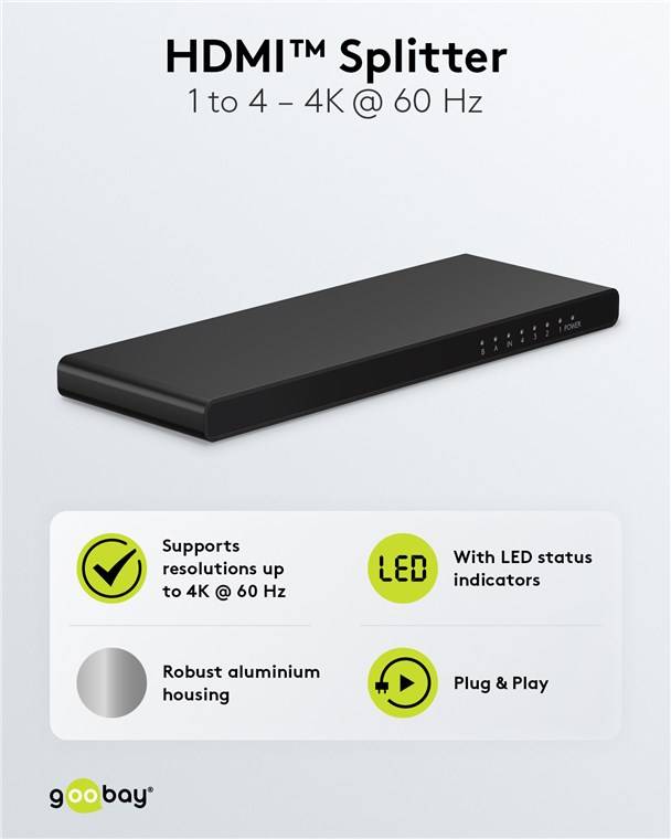 50x Goobay 58483 Series 2.0 HDMI™-Splitter 1 auf 4, Schwarz - 4K@60Hz