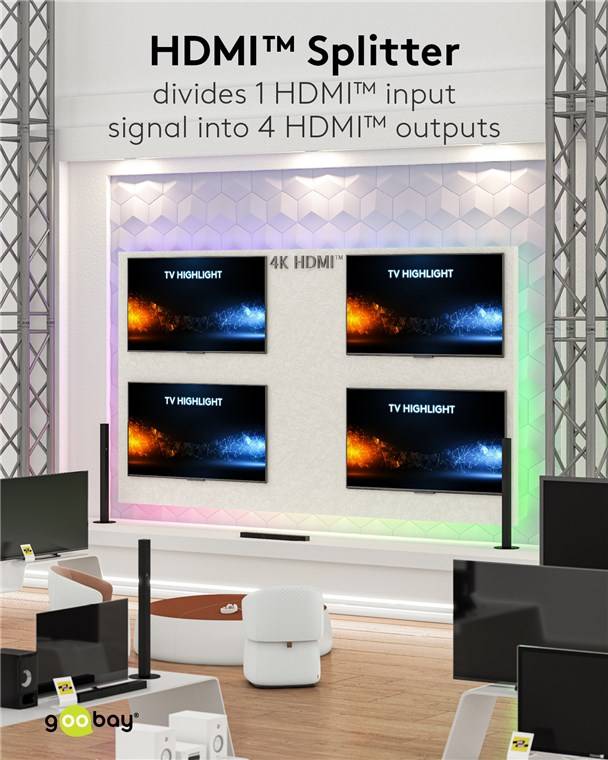 Goobay 58483 Series 2.0 HDMI™-Splitter 1 auf 4, Schwarz - 4K@60Hz