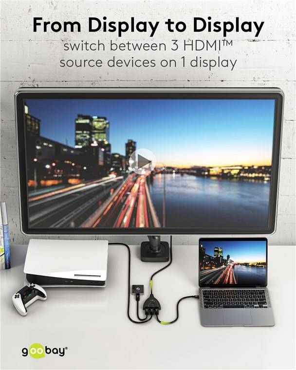 Goobay 58487 Series 1.4 HDMI™-Umschaltbox 3 auf 1, Schwarz, 0.58 m - 4K@30Hz