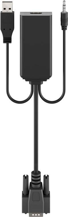 Goobay 61259 Standard VGA-auf-HDMI™-Konverter mit 3,5-mm-Klinke Audio, Schwarz - VGA-Stecker (15-polig) + Klinke 3,5 mm Stecker (3-Pin, stereo) > HD
