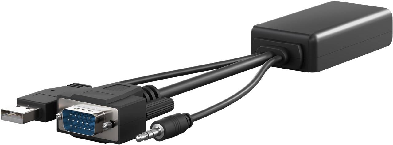 Goobay 61259 Standard VGA-auf-HDMI™-Konverter mit 3,5-mm-Klinke Audio, Schwarz - VGA-Stecker (15-polig) + Klinke 3,5 mm Stecker (3-Pin, stereo) > HD