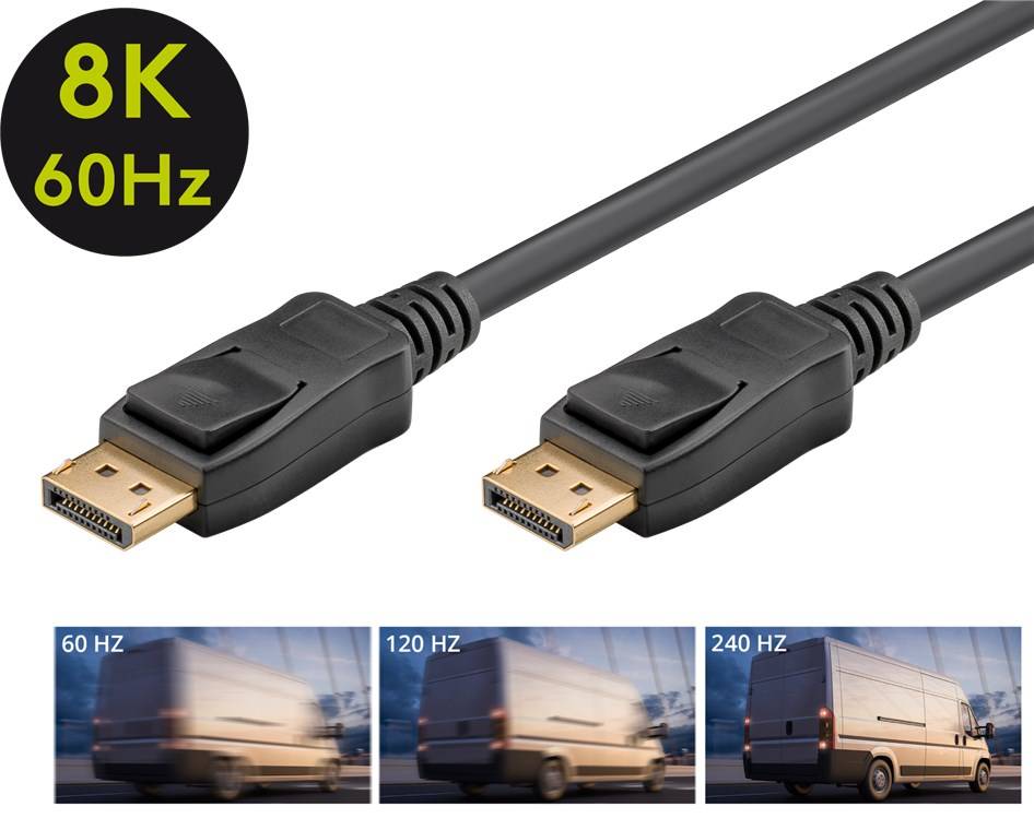 150x Goobay 64797 Standard DisplayPort™-Kabel 1.4, 32,4 Gbit/s, 1 m, schwarz - 8K/60Hz DSC