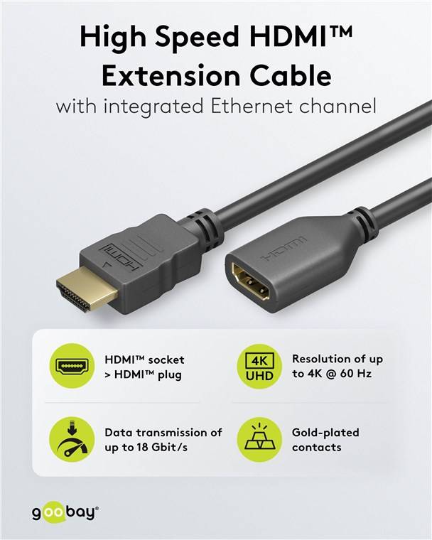 Goobay 61310 Standard High-Speed-HDMI™-Verlängerungskabel mit Ethernet, 3 m, Schwarz - 4K/60Hz