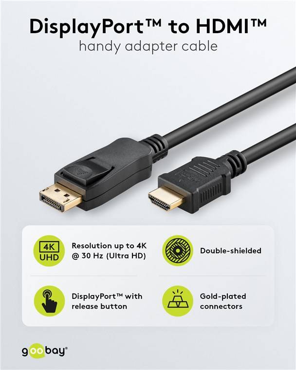 30x Goobay 64835 DisplayPort™-auf-HDMI™-Kabel, 1 m, schwarz - 4K/30Hz