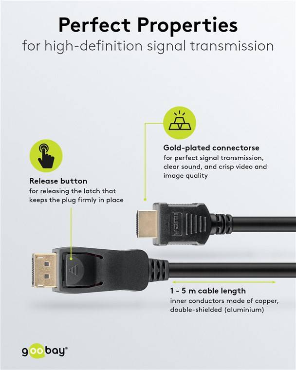 20x Goobay 64837 DisplayPort™-auf-HDMI™-Kabel, 3 m, schwarz - 4K/30Hz