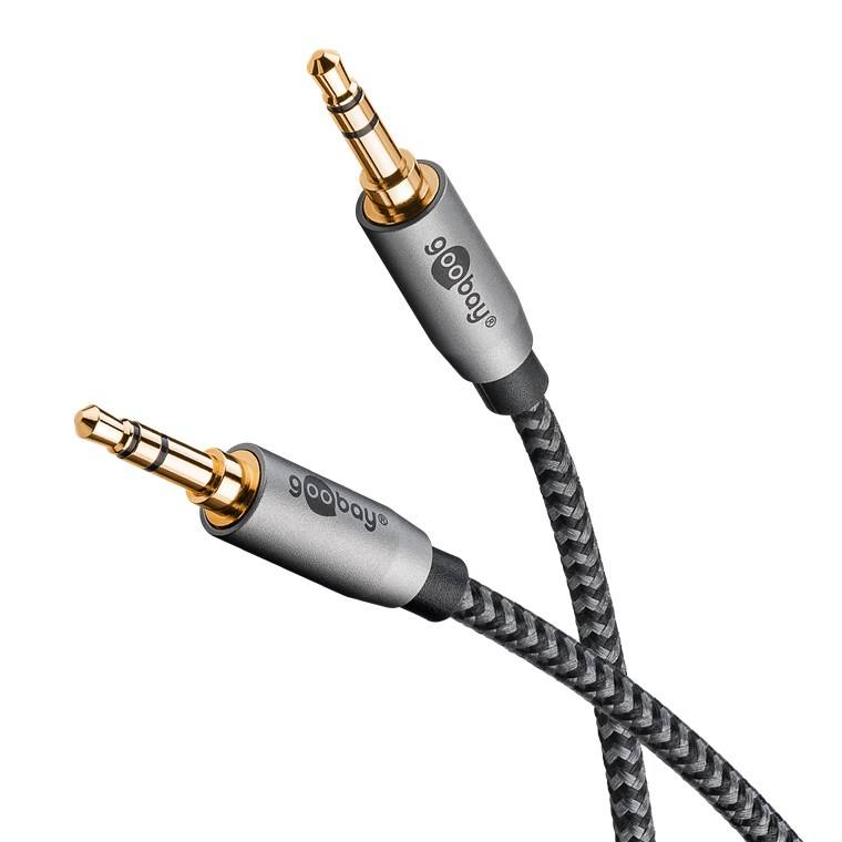 Goobay 65273 Plus Series Audio Verbindungskabel AUX, 3,5 mm stereo, 1 m, 1 m, schwarz-Silber - Klinke 3,5 mm Stecker (3-Pin, stereo) > Klinke 3,5